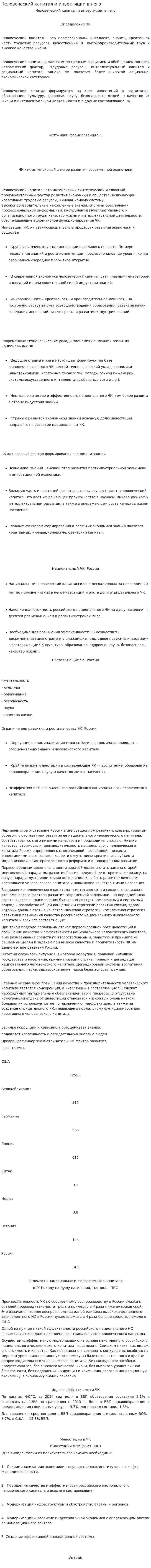 Человеческий капитал и инвестиции в него