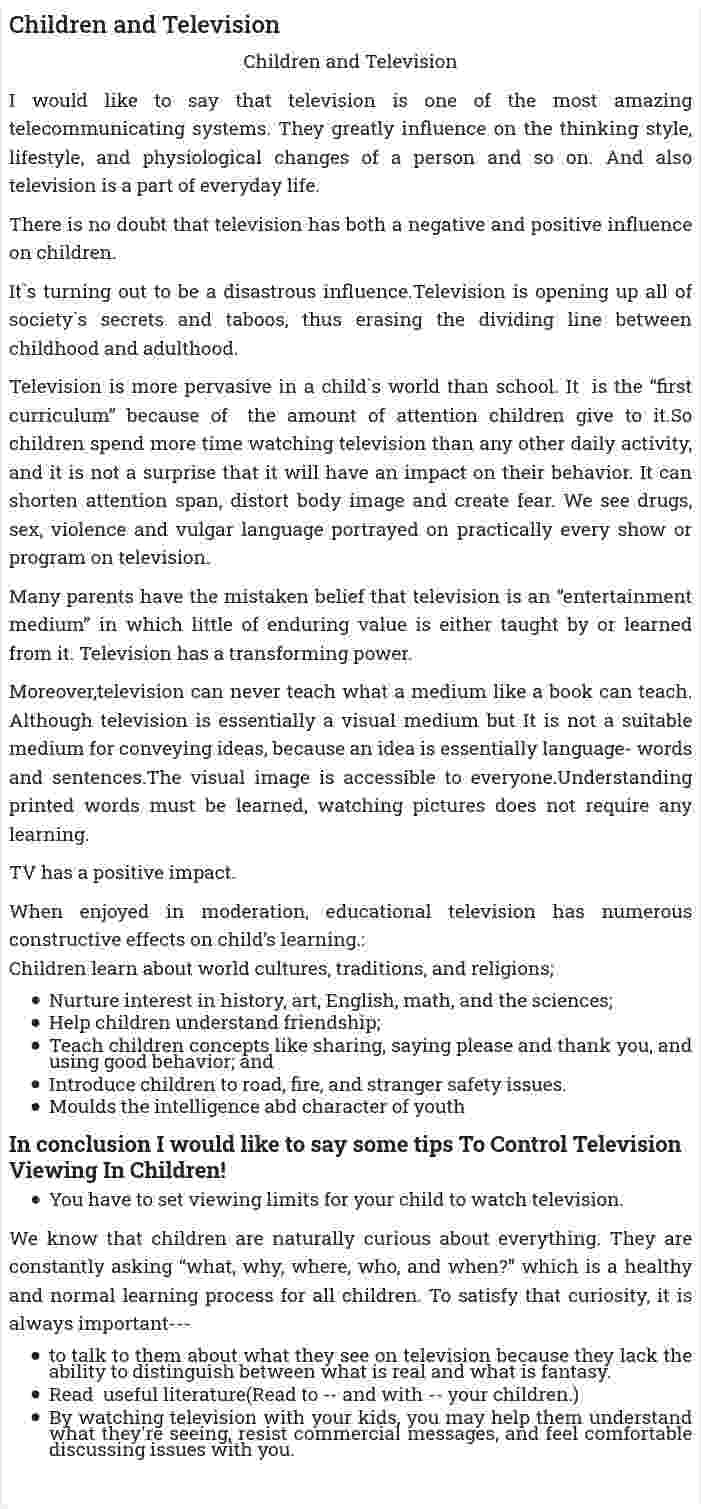 Children and Television. 2