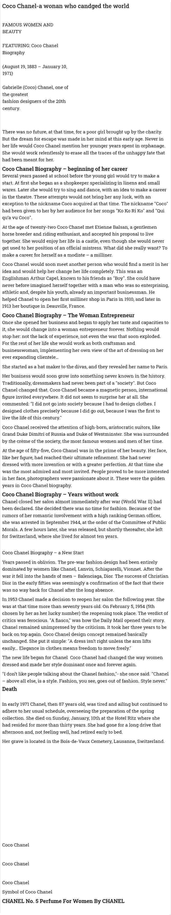 Coco Chanel-a wonan who candged the world