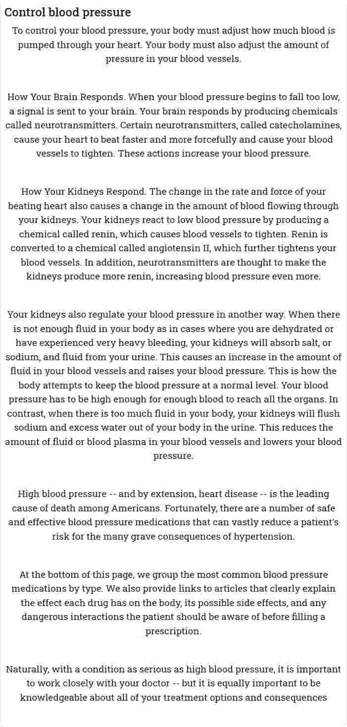 Control blood pressure