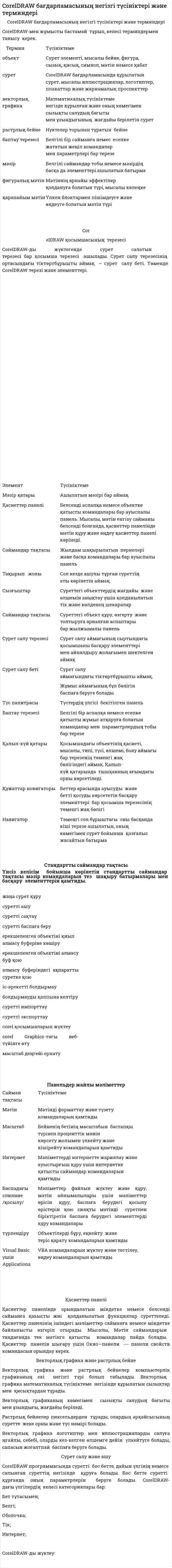 CorelDRAW бағдарламасының негізгі түсініктері және терминдері