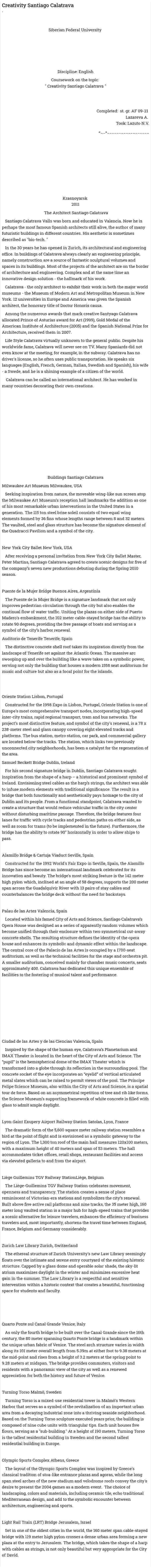Creativity Santiago Calatrava