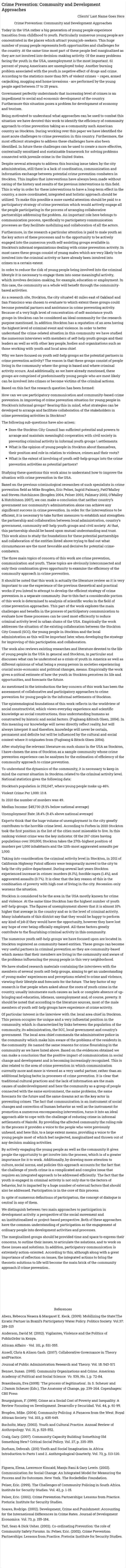 Crime Prevention: Community and Development Approaches