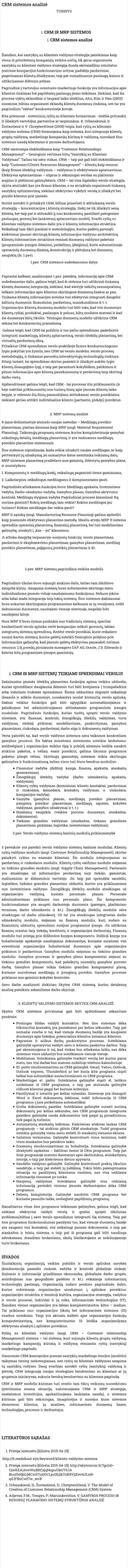 CRM sistemos analizė