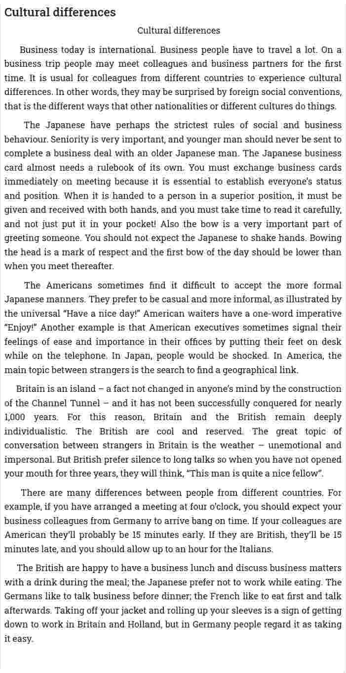 Cultural differences