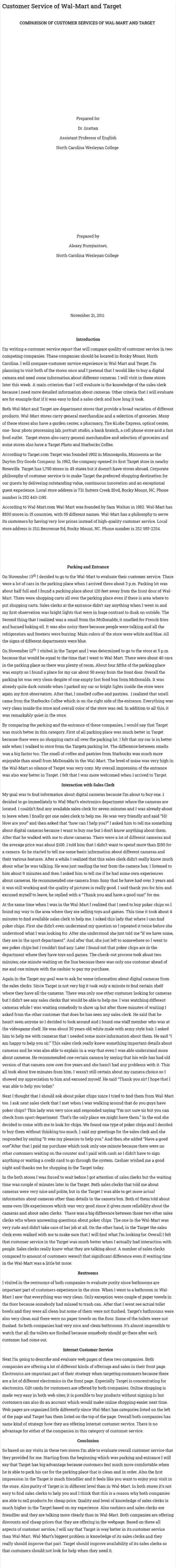 Customer Service of Wal-Mart and Target