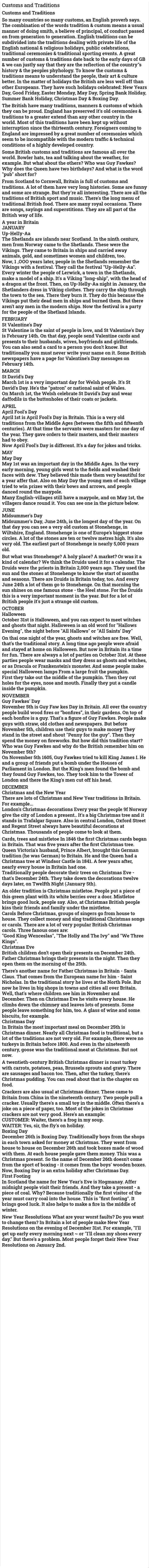 Customs and Traditions