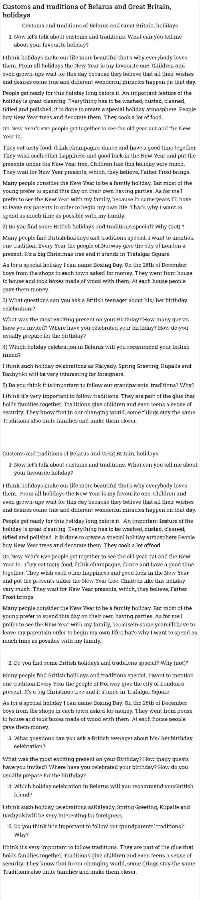 Customs and traditions of Belarus and Great Britain, holidays