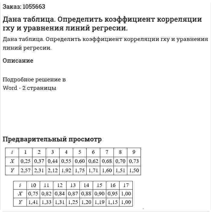 Дана таблица. Определить коэффициент корреляции rxy и уравнения линий регресии. 
