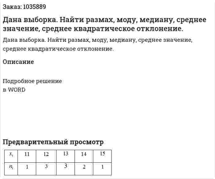 Дана выборка. Найти размах, моду, медиану, среднее значение, среднее квадратическое отклонение. 
