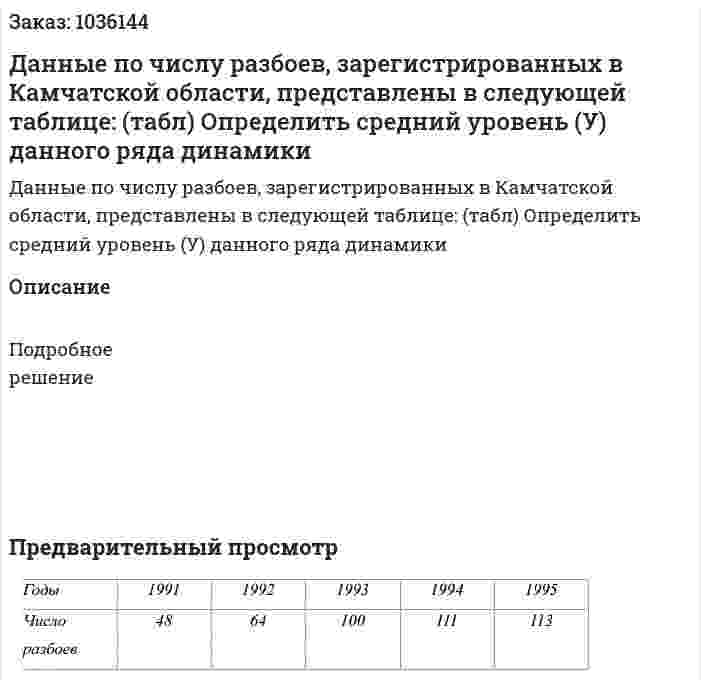 Данные по числу разбоев, зарегистрированных в Камчатской области, представлены в следующей таблице: (табл) Определить средний уровень (У) данного ряда динамики 