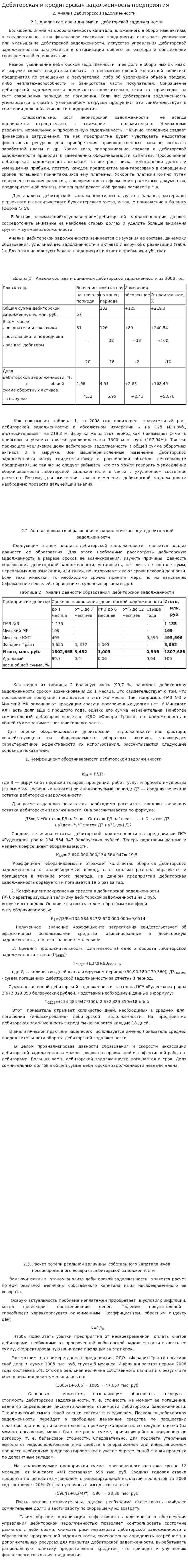 Дебиторская и кредиторская задолженность предприятия. 2