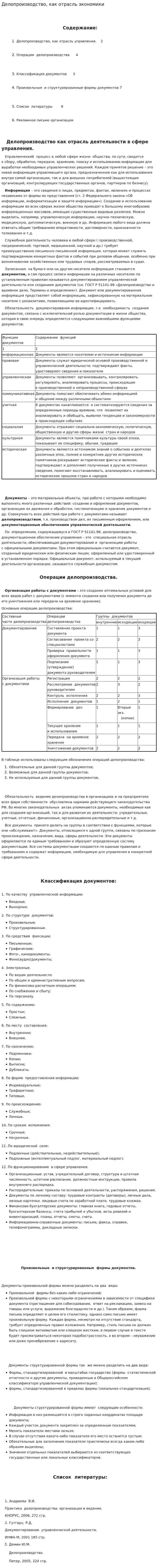 Делопроизводство, как отрасль экономики
