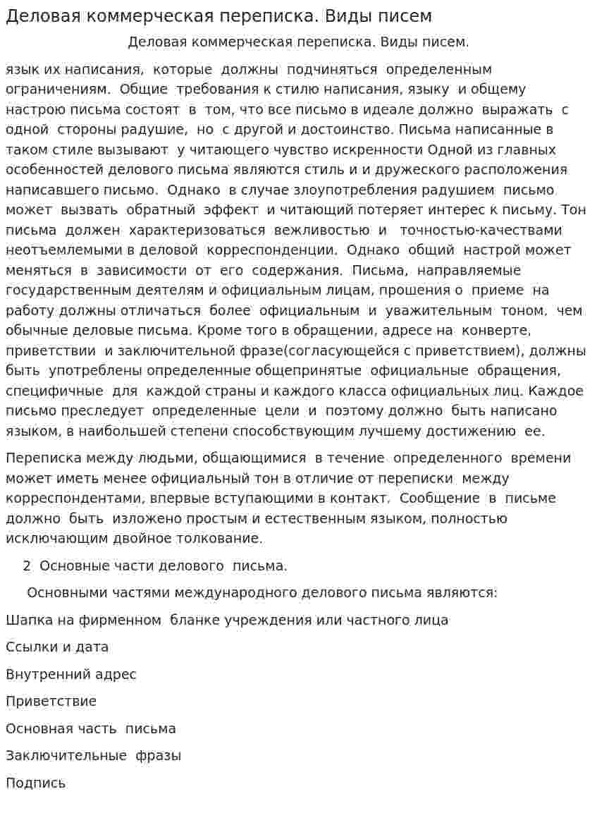 Деловая коммерческая переписка. Виды писем