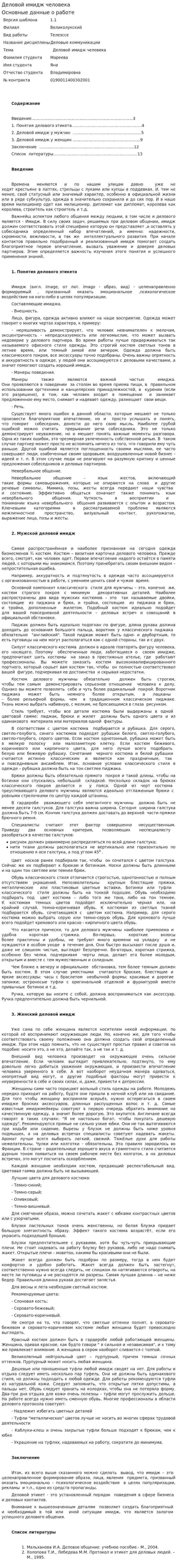 Деловой имидж человека