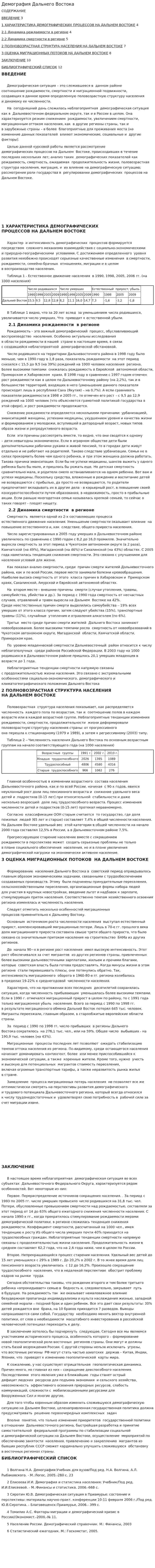 Демография Дальнего Востока