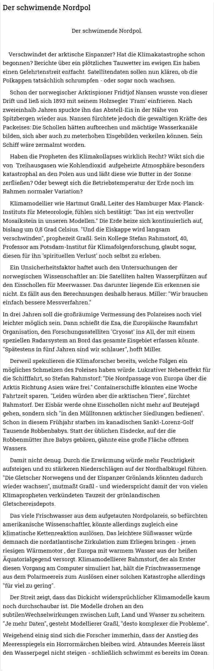 Der schwimende Nordpol