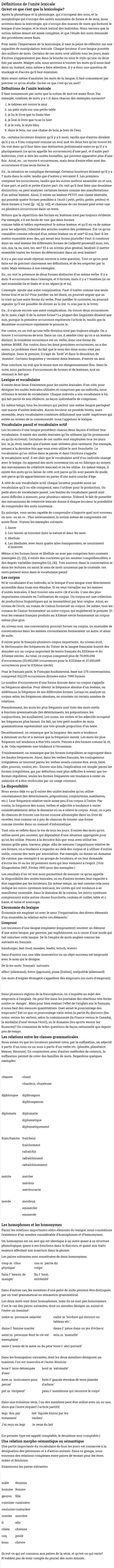Définitions de l'unité lexicale