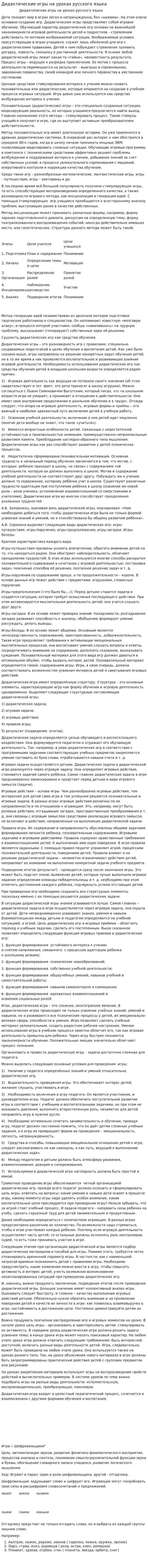 Дидактические игры на уроках русского языка