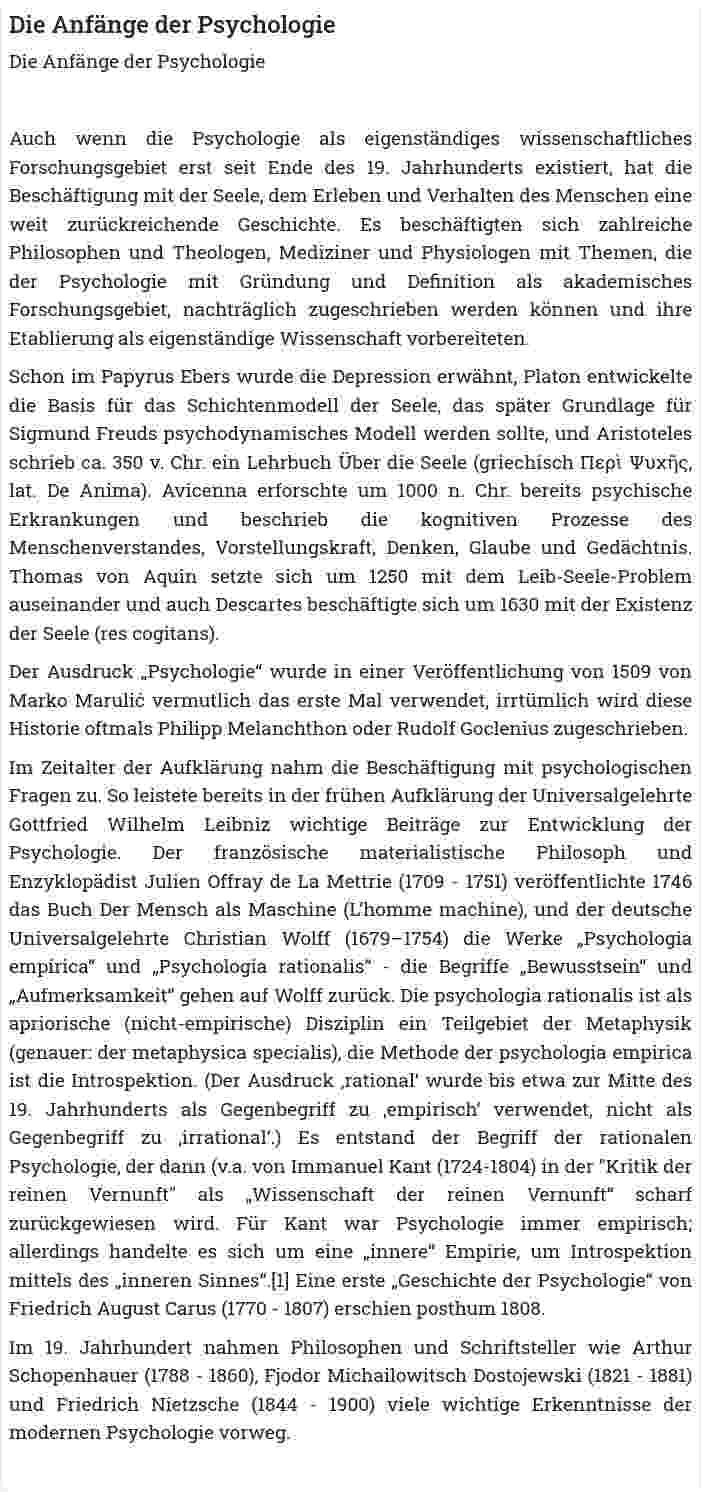 Die Anfänge der Psychologie