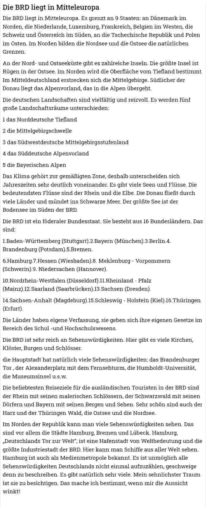 Die BRD liegt in Mitteleuropa