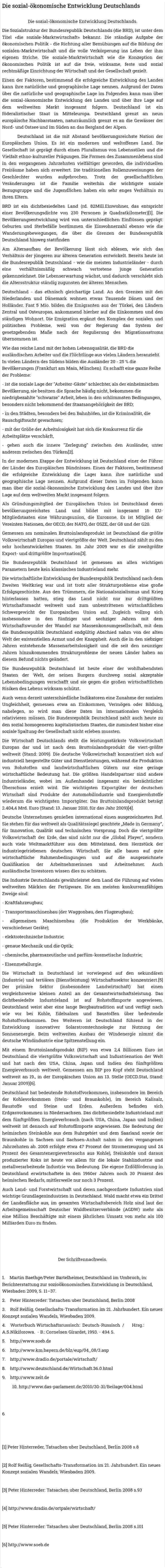 Die sozial-ökonomische Entwicklung Deutschlands