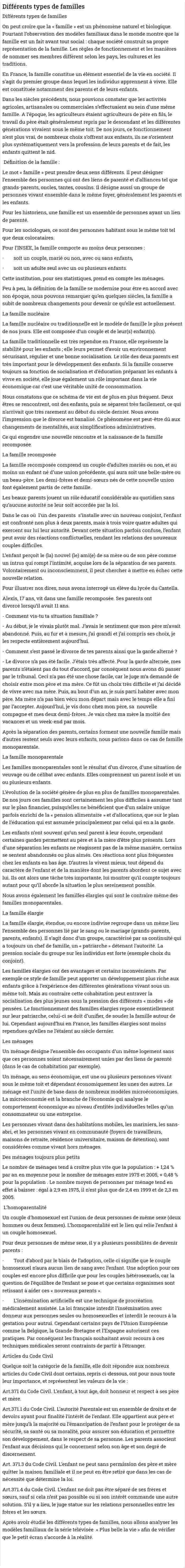 Différents types de familles