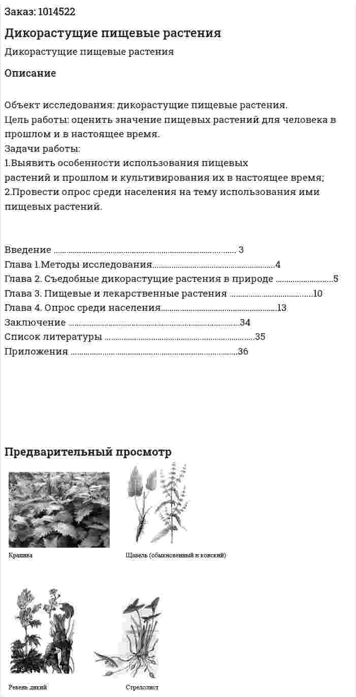 Дикорастущие пищевые растения (курсовая работа) 