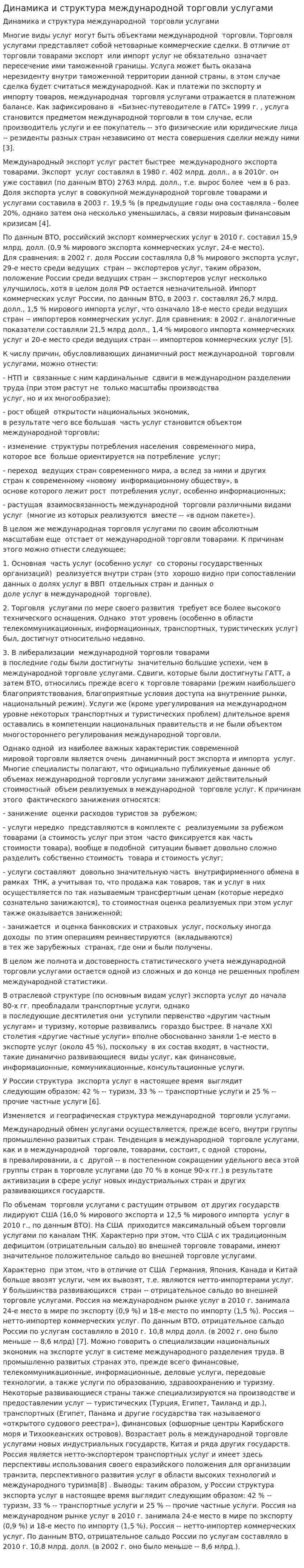 Динамика и структура международной торговли услугами