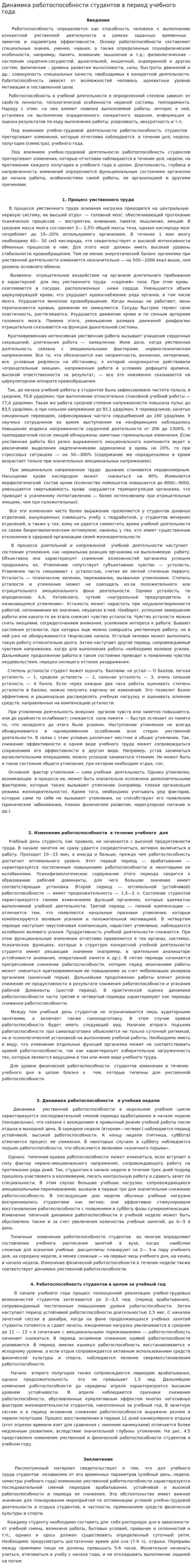 Динамика работоспособности студентов в период учебного года