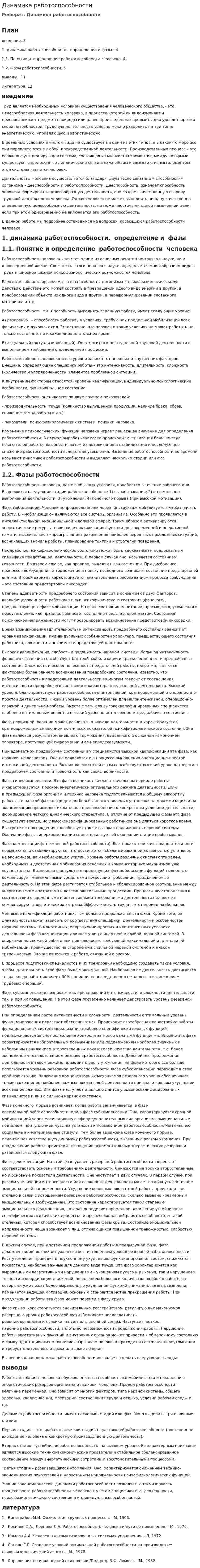 Динамика работоспособности