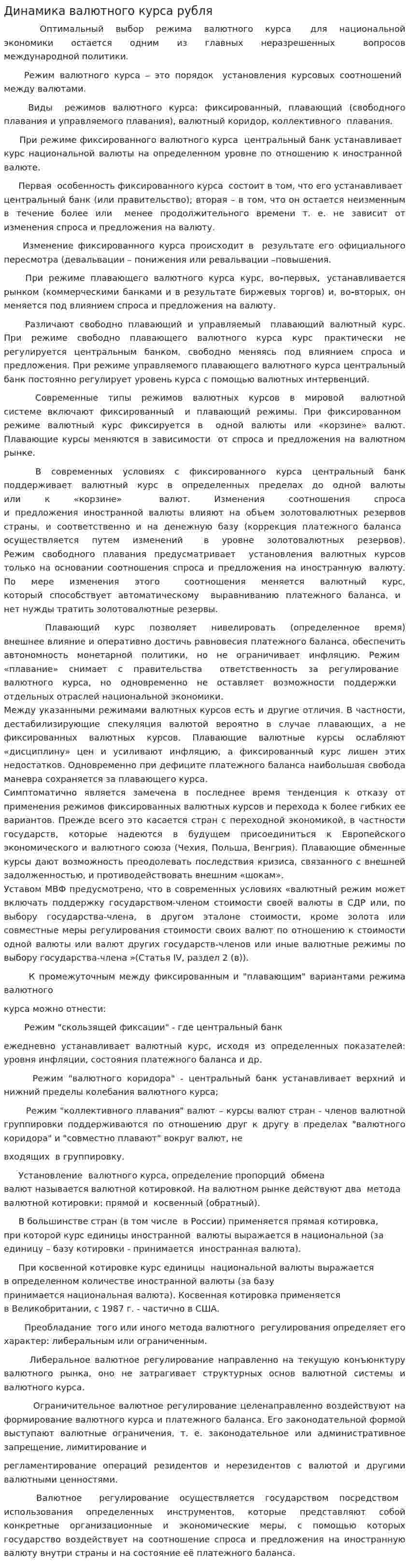 Динамика валютного курса рубля