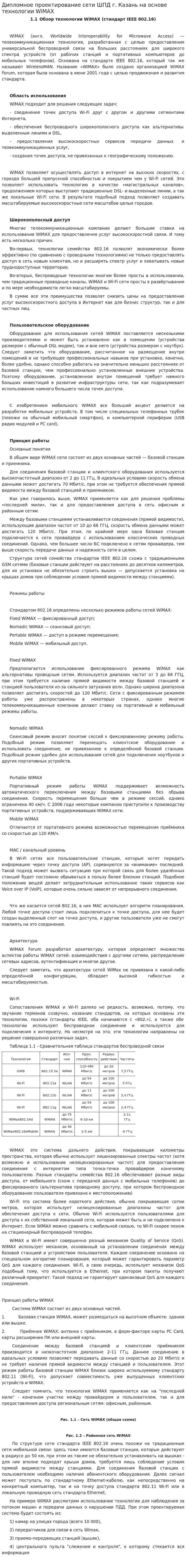 Дипломное проектирование сети ШПД г. Казань на основе технологии WiMAX
