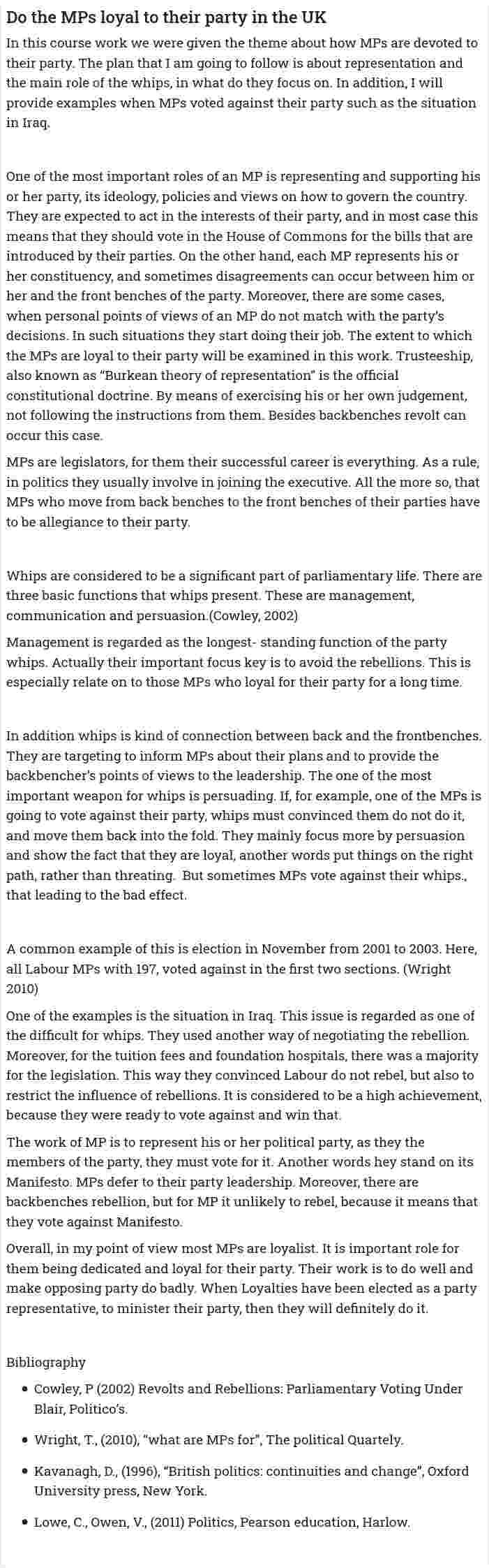 Do the MPs loyal to their party in the UK