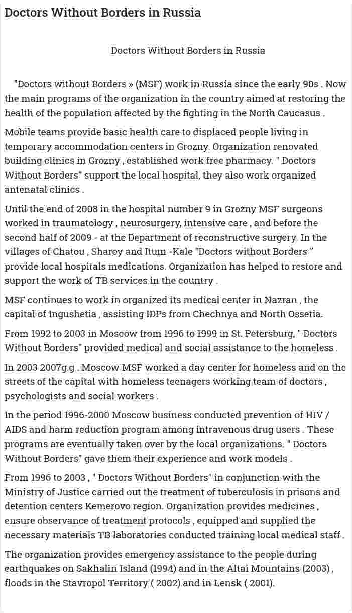 Doctors Without Borders in Russia