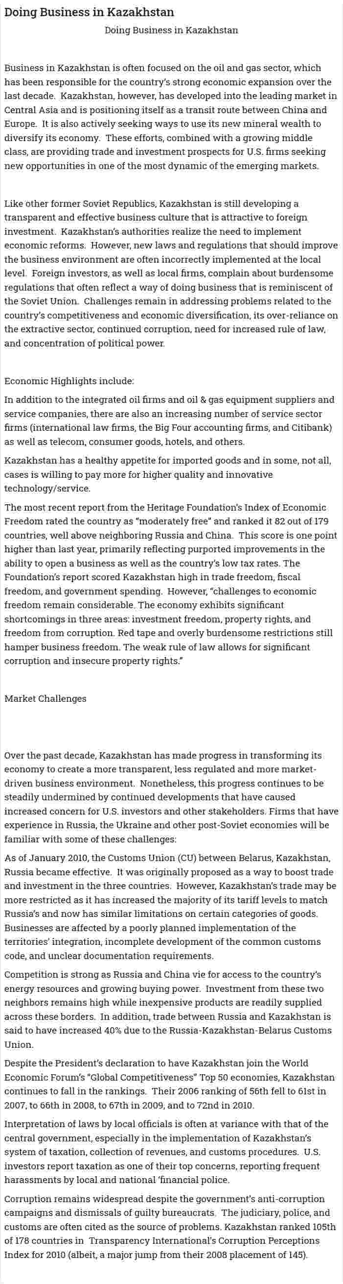 Doing Business in Kazakhstan