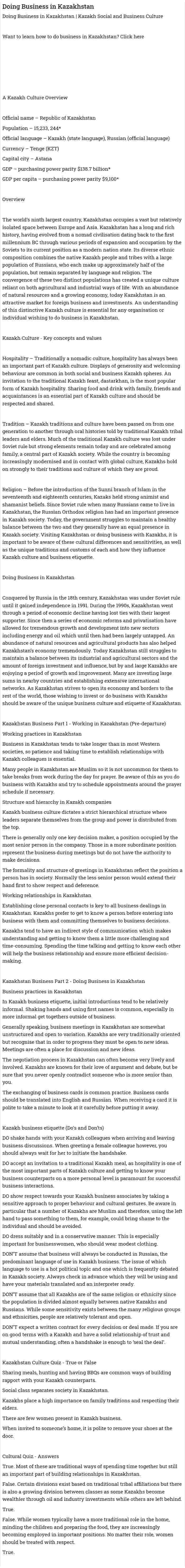 Doing Business in Kazakhstan. 2