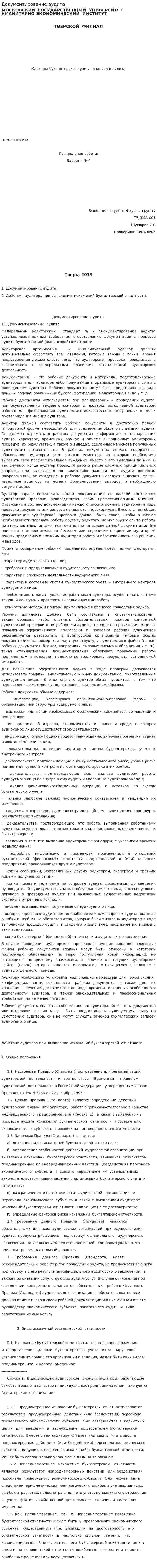 Документирование аудита. 2
