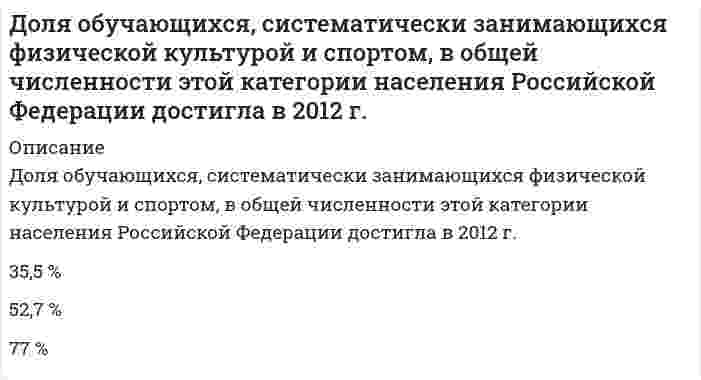      
          Описание
          Вопрос: Доля обучающихся, систематически занимающихся физической культурой и спортом, в общей численности этой категории населения Российской Федерации достигла в 2012 г. …Тип ответа: Одиночный выбор 77 % 52,7 % 35,5 %  
            
            
            Доля обучающихся, систематически занимающихся физической культурой и спортом, в общей численности этой категории населения Российской Федерации достигла в 2012 г. …Домохозяйка Курочкина приобрела 800 паев паевого инвестиционного фонда «Сбалансированный» у управляющей компании «Победа» 20 мая 2015 г. Расчетная стоимость пая составляла 37,5 рублей, надбавка при приобретении паев – 1,5%. Ровно через год Курочкина Доставка потока видеоданных от удалённого сервера, который воспроизводится по мере поступления видеоконференции или телетрансляции, — этоДоход от реализации продукции в базисном и текущем периодах составили соответственно 100 тыс. руб. и 150 тыс. руб. Физический объем продукции в базисном и текущем периодах составил 1000 единиц. Данные статистики позволяют утверждать следующее…Дошкольная педагогика (тест с ответами Синергия)Древнейшие законы отличало то, что …Древние греки и римляне понимали стиль как …Документооборот в управлении Документооборот в управлении (Новые Ответы на тест Синергия, МОИ) 2021 гДокументооборот в управлении. Ответы на 53 вопроса (93 балла). МФПУ Синергия, МОИ.Документооборот в управлении тест 110 вопросов Синергия МОИ 2021Документооборот в управлении.Тест СинергияДокументооборот в управлении (тест с ответами Синергия )Должностные обязанности … включают: планирование, координацию и контроль работы по обучению и развитию персонала в компании; подготовку обучающих материалов и материалов для ориентации новых работников в компании