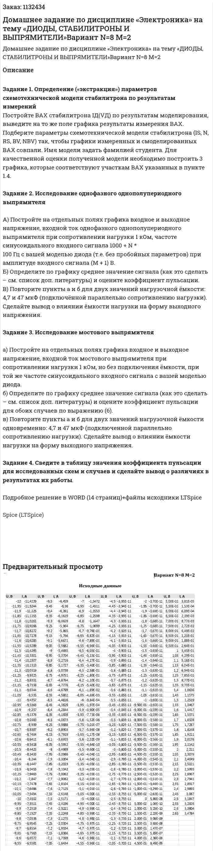 Домашнее задание по дисциплине  «Электроника» на тему  «ДИОДЫ, СТАБИЛИТРОНЫ И ВЫПРЯМИТЕЛИ»Вариант N=8 M=2 