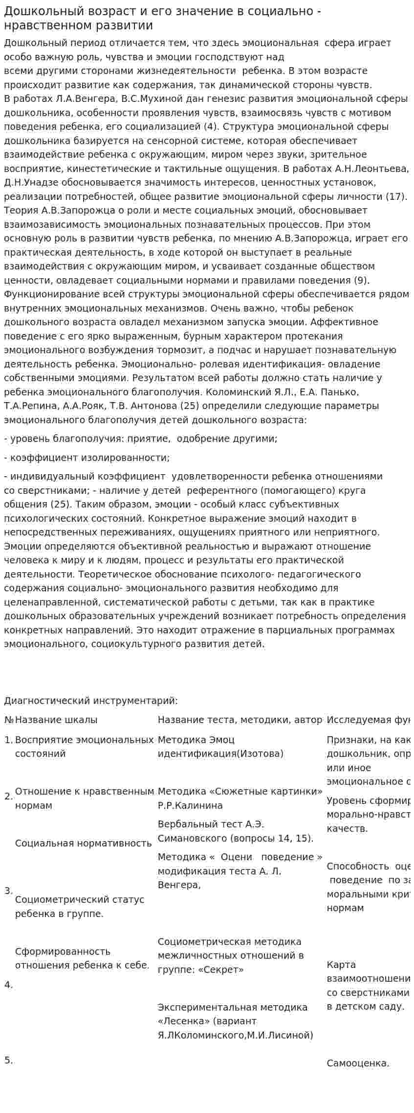 Дошкольный возраст и его значение в социально - нравственном развитии