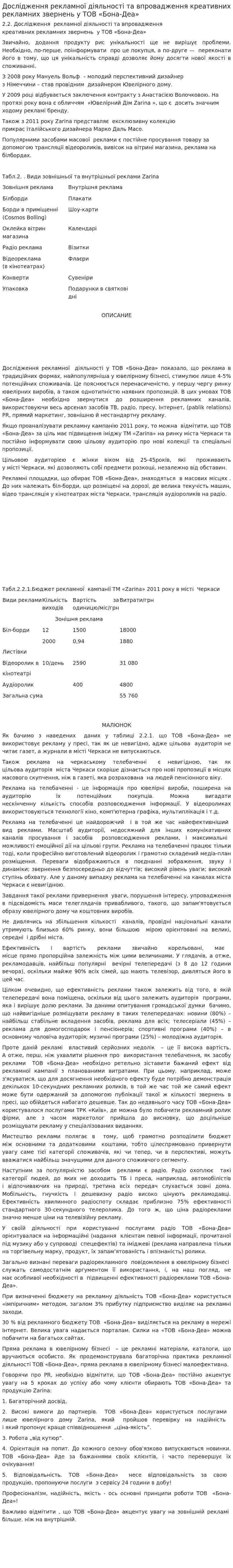 Дослідження рекламної діяльності та впровадження креативних рекламних звернень у ТОВ «Бона-Деа»