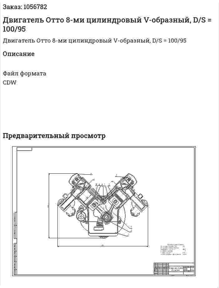 Двигатель Отто 8-ми цилиндровый V-образный, D/S = 100/95 