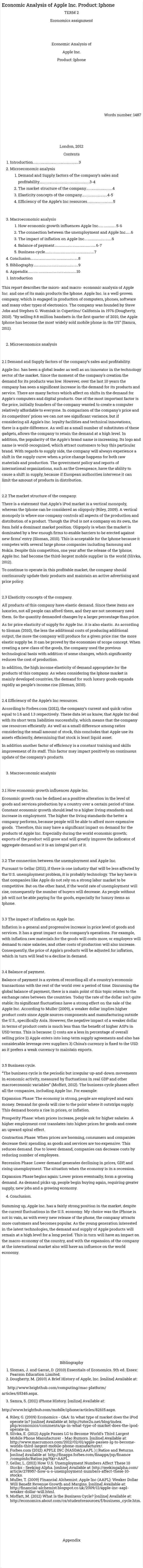 Economic Analysis of Apple Inc. Product: Iphone