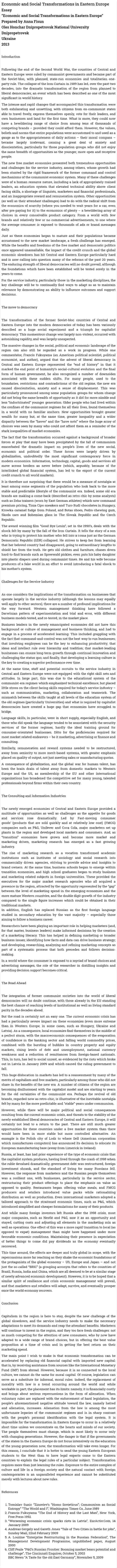 Economic and Social Transformations in Eastern Europe