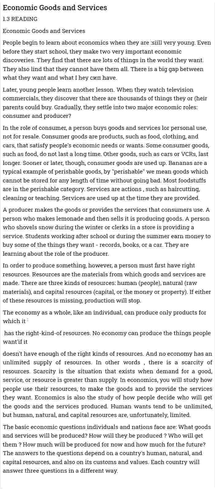 Economic Goods and Services