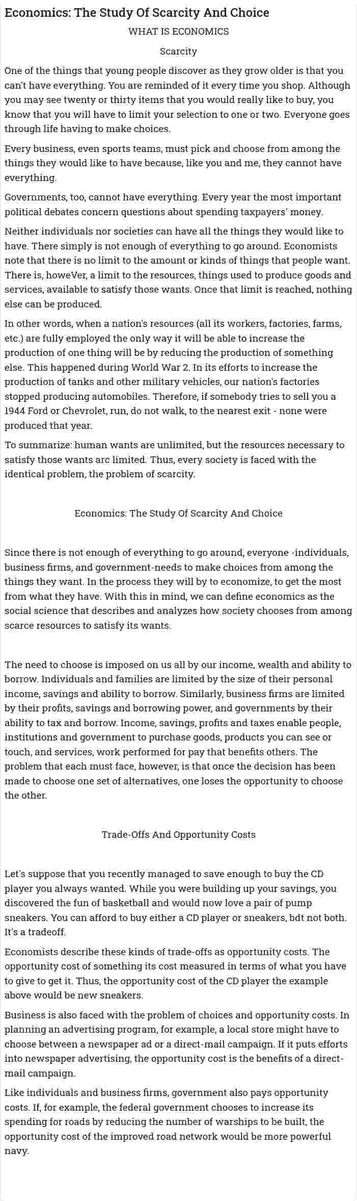 Economics: The Study Of Scarcity And Choice