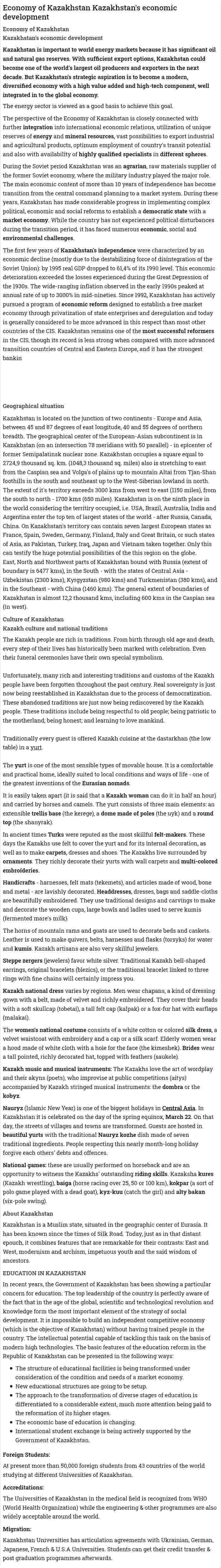 Economy of Kazakhstan Kazakhstan's economic development