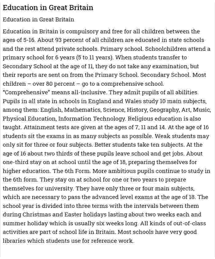 Education in Great Britain. 8