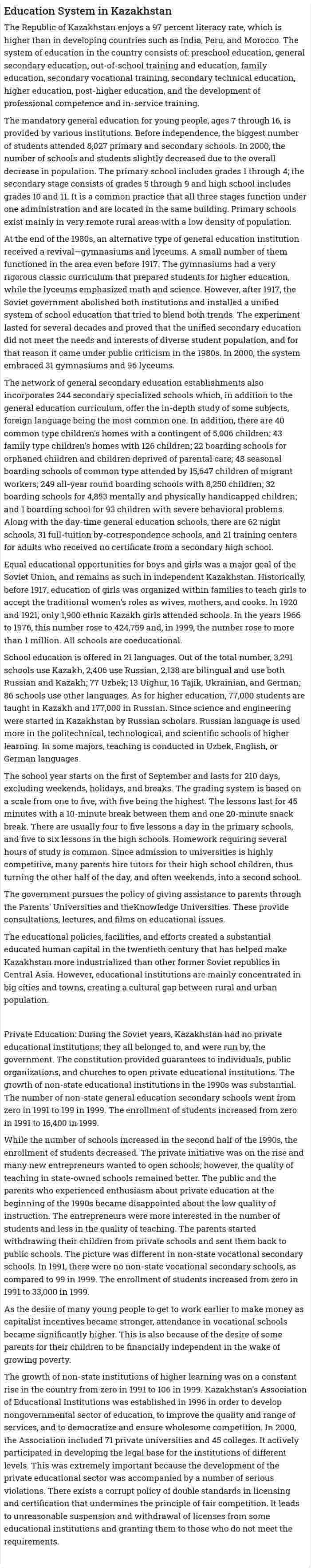 Education System in Kazakhstan